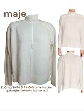 maje moby 100% cashmere Turtleneck Sweater Off-White cream lightweight women's 2